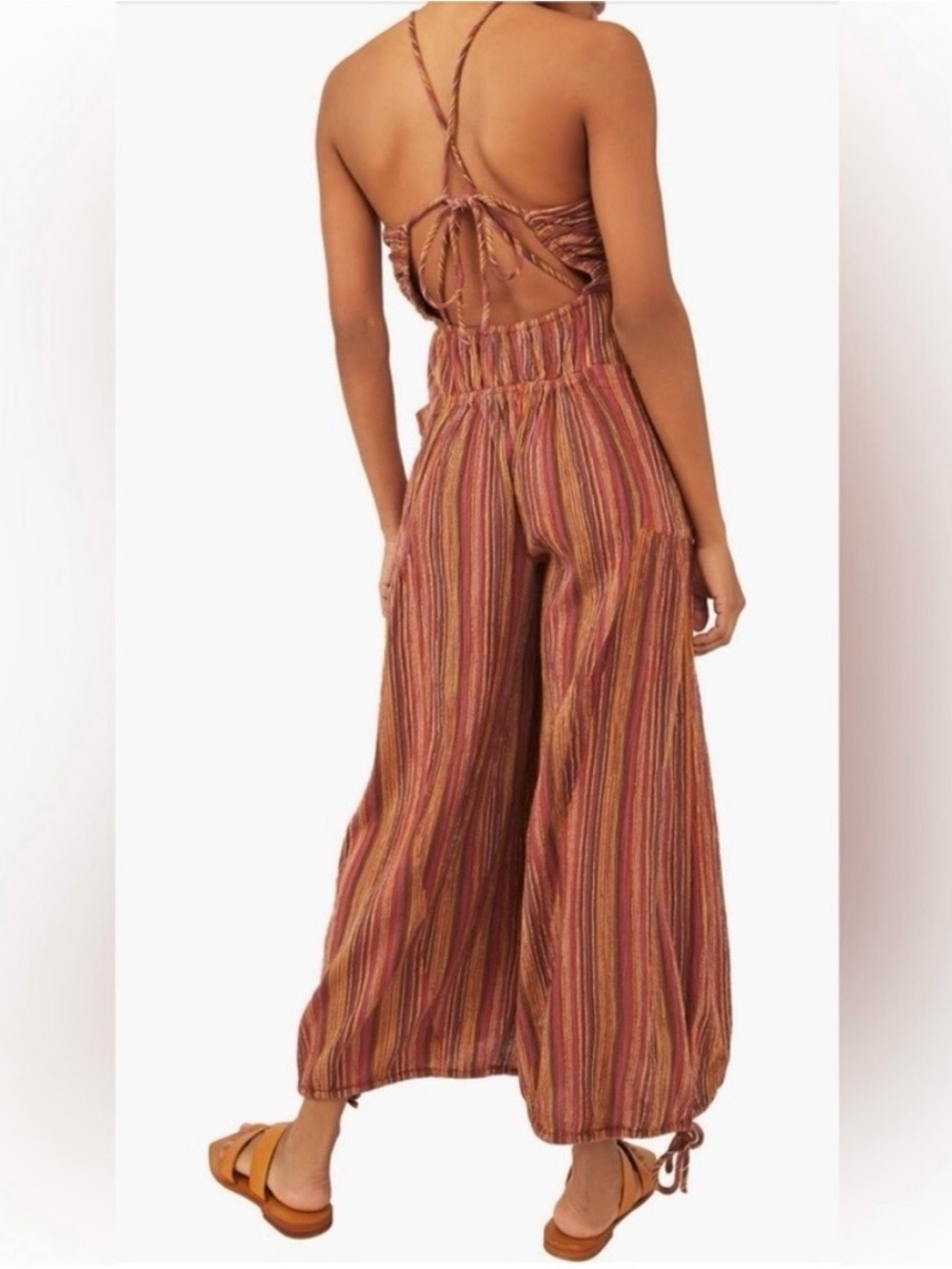 FREE PEOPLE Sundaze For Surfin Jumpsuit In Red Clay Combo M Striped Harlem Gauzy - Picture 3 of 8